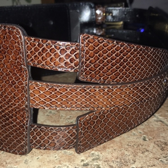 NWT Escada Leather Wide Waist Woman’s Belt Brown Snake Gold Hardware Italy main image 5
